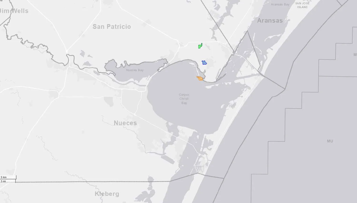 Map of the Corpus Christi, La Quinta and Jewel Fulton ship channels around the tracts